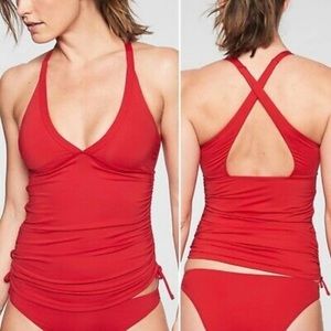 Athletes red side scrunch tankini NWOT